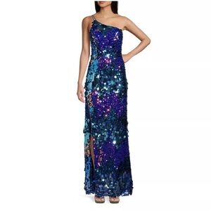 Xtraordinary One Shoulder Blue and Purple Sequin Dress